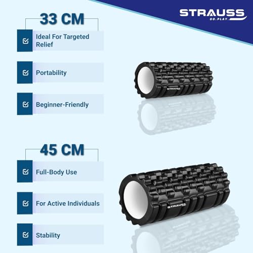 Strauss Deep Tissue Massage Foam Roller|High-Density Muscle Roller for Myofascial Release, Physical Therapy, Yoga, Pilates|Exercise Equipment for Deep Tissue Massage and Muscle Relief|33cm,(Black) - Image 4