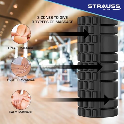Strauss Deep Tissue Massage Foam Roller|High-Density Muscle Roller for Myofascial Release, Physical Therapy, Yoga, Pilates|Exercise Equipment for Deep Tissue Massage and Muscle Relief|33cm,(Black) - Image 3