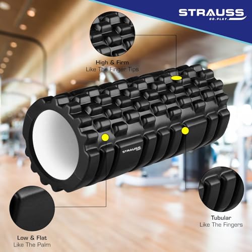 Strauss Deep Tissue Massage Foam Roller|High-Density Muscle Roller for Myofascial Release, Physical Therapy, Yoga, Pilates|Exercise Equipment for Deep Tissue Massage and Muscle Relief|33cm,(Black) - Image 2