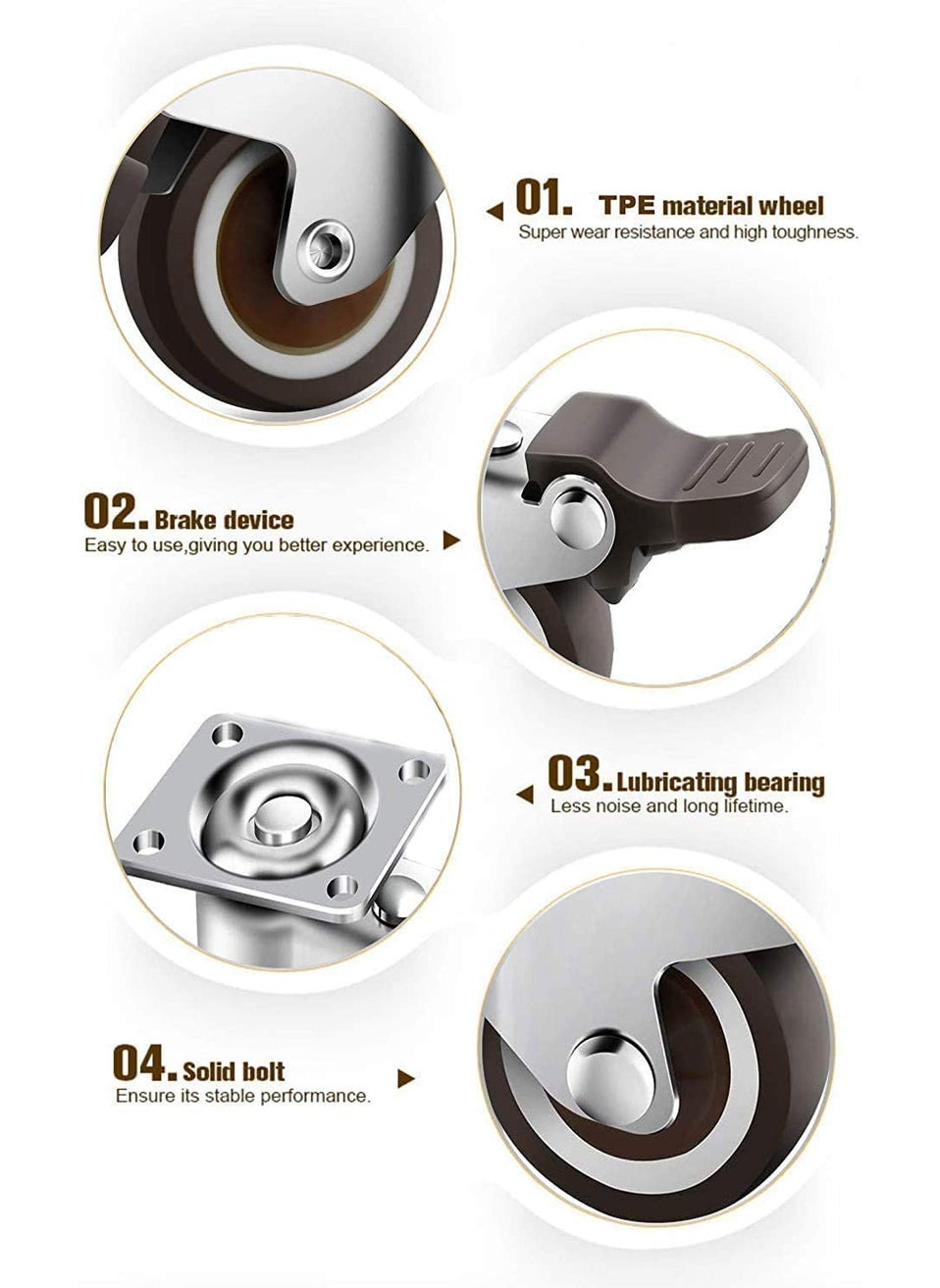 THOISEWELT THOISEWELT Stainless Steel Material 360 Degree Swivel Caster Wheel For Furniture Sofa Bed Tipoy Kabat Castor Wheel 2 Brack Wheel 2 Plate Wheel 200kg Capacity Size 38mm  - Image 2