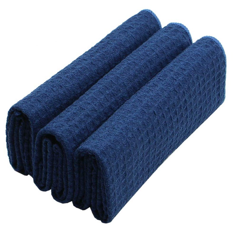 VeraSong Waffle Weave Kitchen Towels - Thick Microfiber Absorbent Tea & Dish Drying Towels - Lint Free - 16Inch x 24Inch - 3 Pack Navy Blue - Image 4