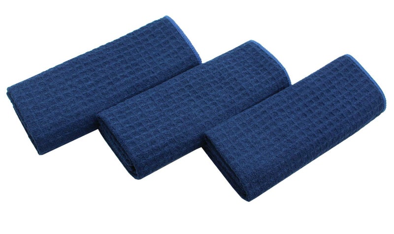 VeraSong Waffle Weave Kitchen Towels - Thick Microfiber Absorbent Tea & Dish Drying Towels - Lint Free - 16Inch x 24Inch - 3 Pack Navy Blue - Image 3