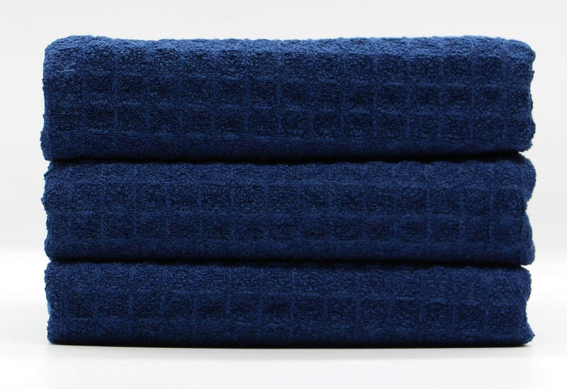 VeraSong Waffle Weave Kitchen Towels - Thick Microfiber Absorbent Tea & Dish Drying Towels - Lint Free - 16Inch x 24Inch - 3 Pack Navy Blue - Image 2