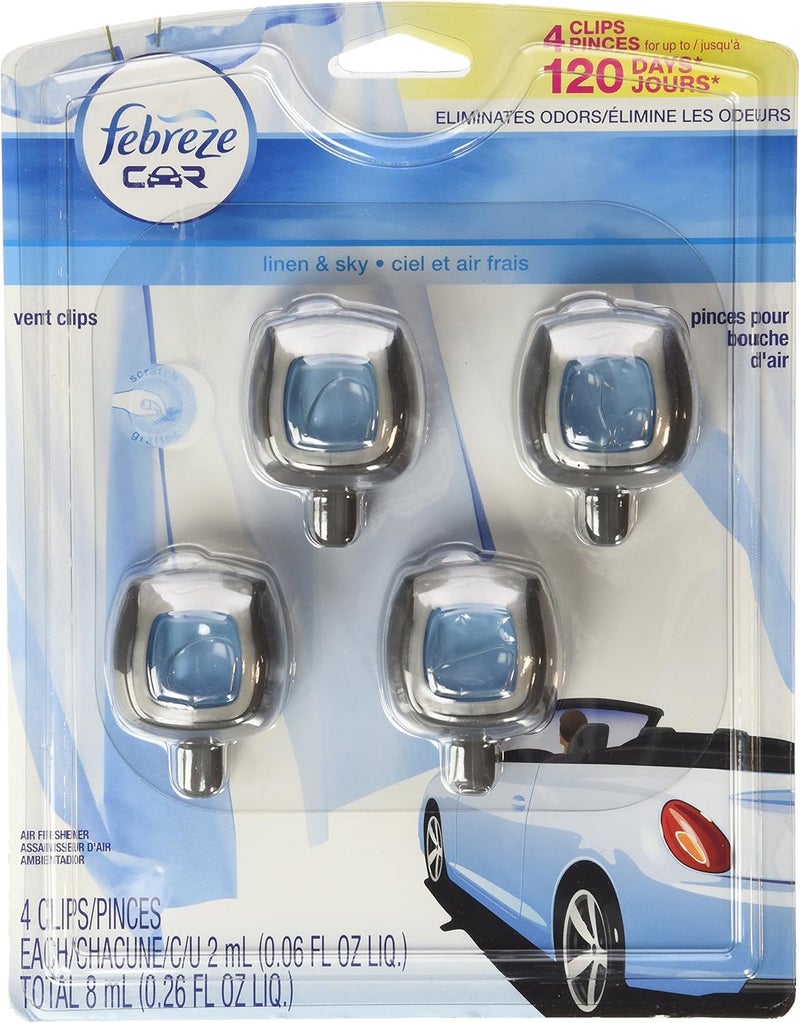febreze Car Vent-Clip Air Fresheners - 4 Pack (Linen & Sky)0.06 FL.OZ - Image 1