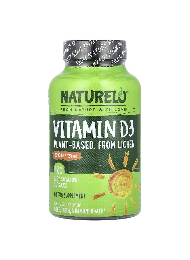 NATURELO NATURELO, Vitamin D3, Plant Based from Lichen, 125 mcg (5,000 IU), 180 Easy Swallow Capsules  - Image 1