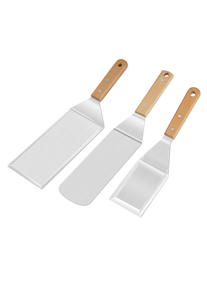 Barakah Metal Spatula Set - Stainless Steel Pancake Turner and Griddle Flipper Scraper 4x8 inch Oversized Hamburger Turner Great for Griddle BBQ Grill and Flat Top Cooking(3 PCS) - Image 1