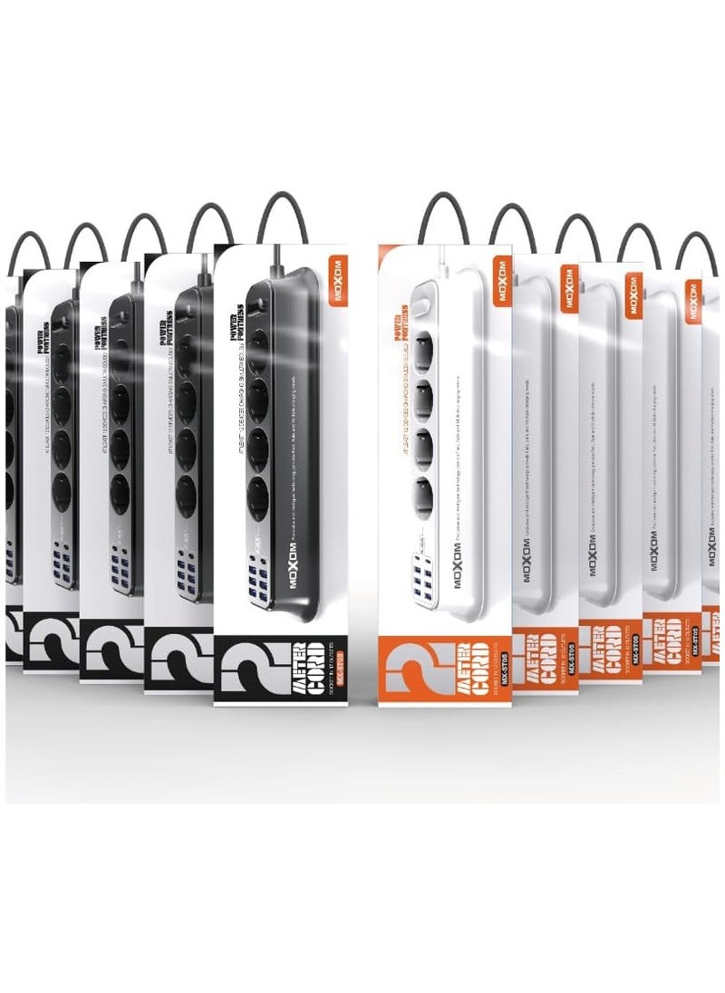 Moxom MX-ST05 12 IN 1 PD Power Strip With 4 Socket, 6 USB, 2 Type-C PD And One Key Master Control For Multi Devices 2500W - White
