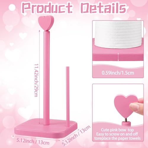 Leinuosen Valentines Day Pink Heart Paper Towel Holder Cute Heart Wooden Paper Towel Holder Pink Bathroom Countertop Accessories Kitchen Roll Stand Organizer Standing Apartment Decor Housewarming Gift - Image 3