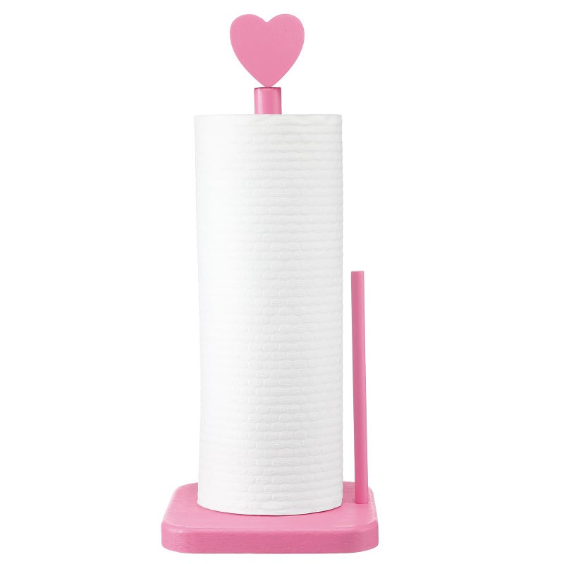 Leinuosen Valentines Day Pink Heart Paper Towel Holder Cute Heart Wooden Paper Towel Holder Pink Bathroom Countertop Accessories Kitchen Roll Stand Organizer Standing Apartment Decor Housewarming Gift - Image 2