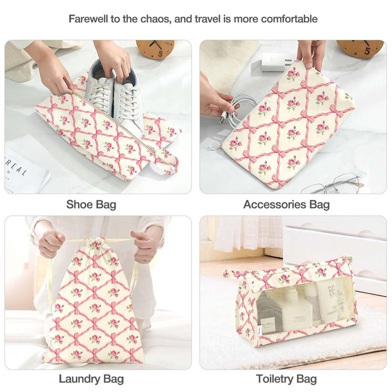 Hatisan 8 Set Packing Cubes for Suitcases,Packing Cube with Shoe, Cosmetics, Clothing, and Accessories Bags Packing Cubes for Travel Luggage Organizer Women Men(Bow Flowers) - Image 5