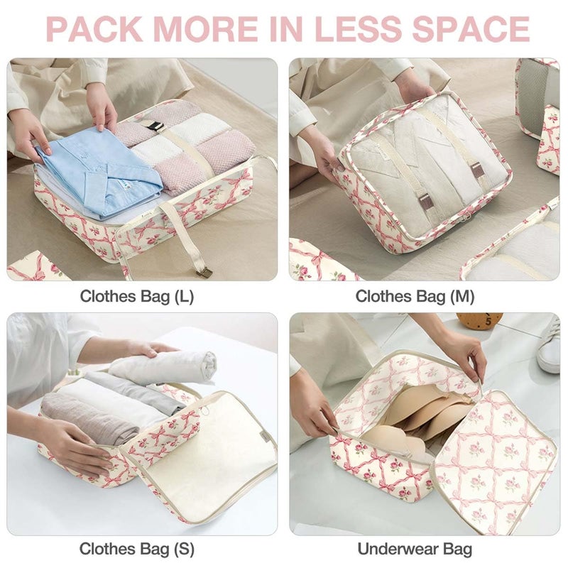 Hatisan 8 Set Packing Cubes for Suitcases,Packing Cube with Shoe, Cosmetics, Clothing, and Accessories Bags Packing Cubes for Travel Luggage Organizer Women Men(Bow Flowers) - Image 4