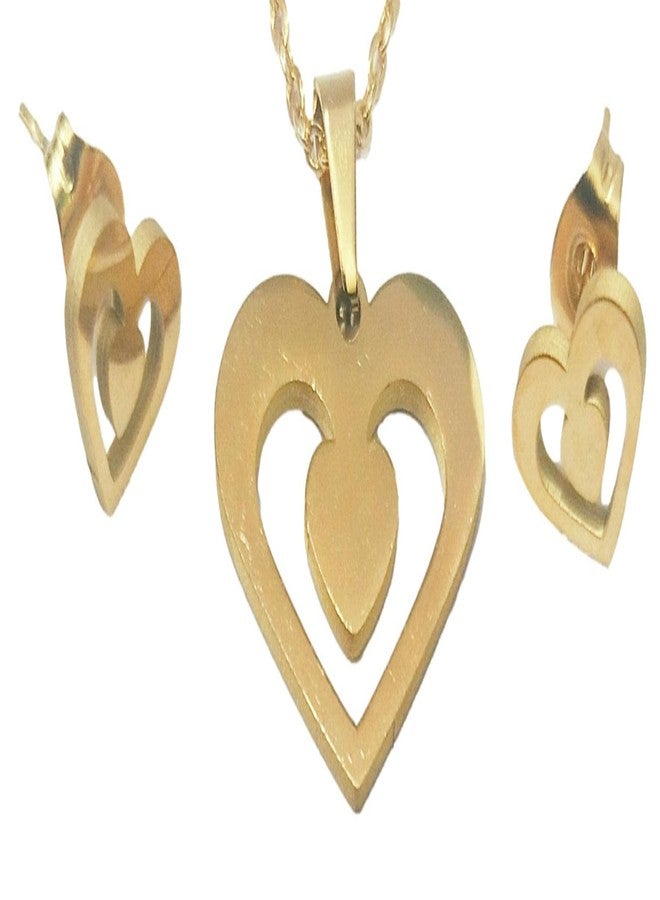 ATHZ LOVE gift Golden love Pendant With Golden Love heart Earring for Girls Pendant chain Necklace - Image 1