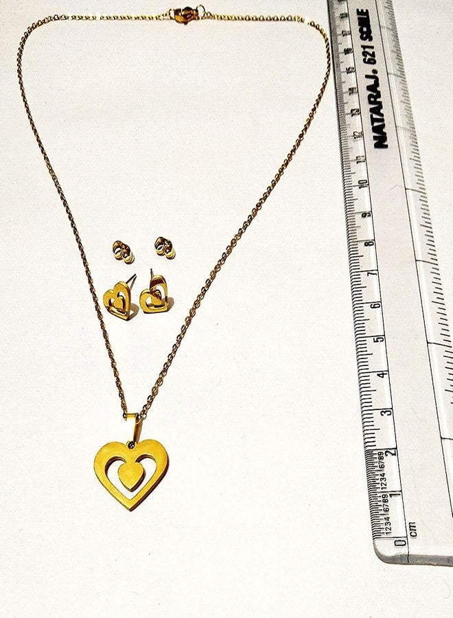 ATHZ LOVE gift Golden love Pendant With Golden Love heart Earring for Girls Pendant chain Necklace - Image 3