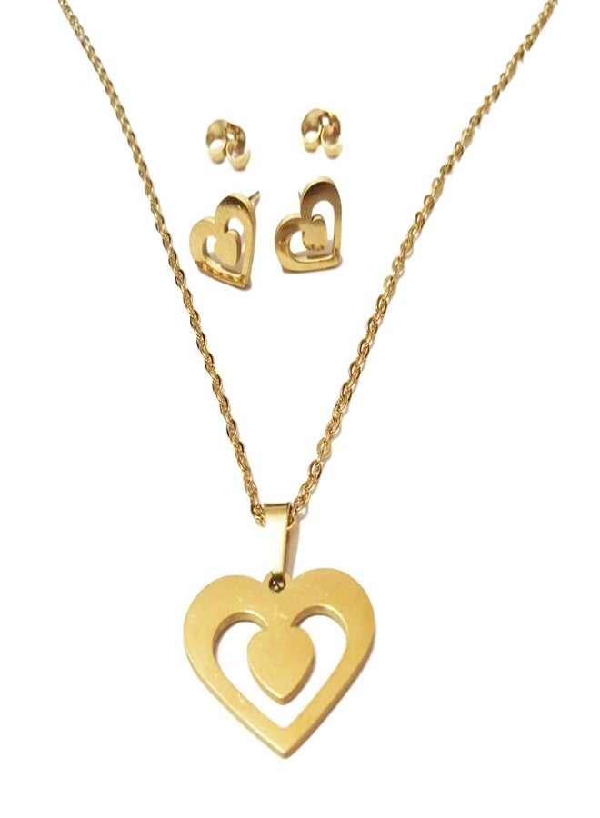 ATHZ LOVE gift Golden love Pendant With Golden Love heart Earring for Girls Pendant chain Necklace - Image 2