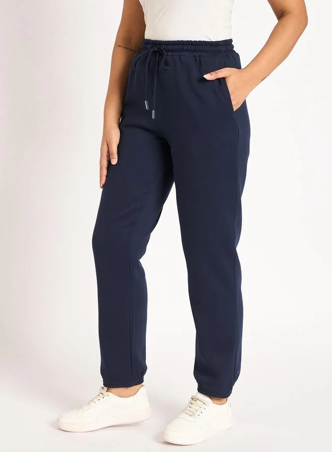Femmella Women Navy Blue Fleece Joggers