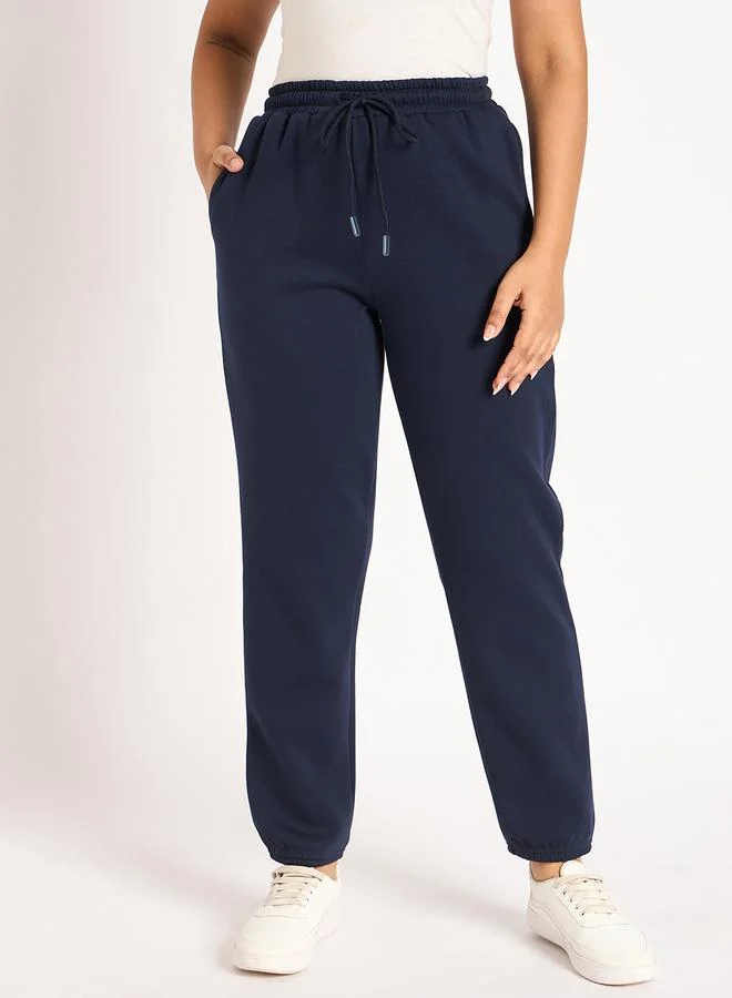 Women Navy Blue Fleece Joggers
