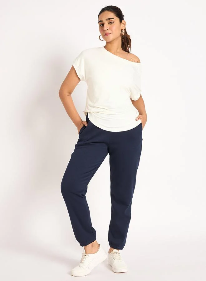 Femmella  Women Navy Blue Fleece Joggers for Women | Best Price UAE