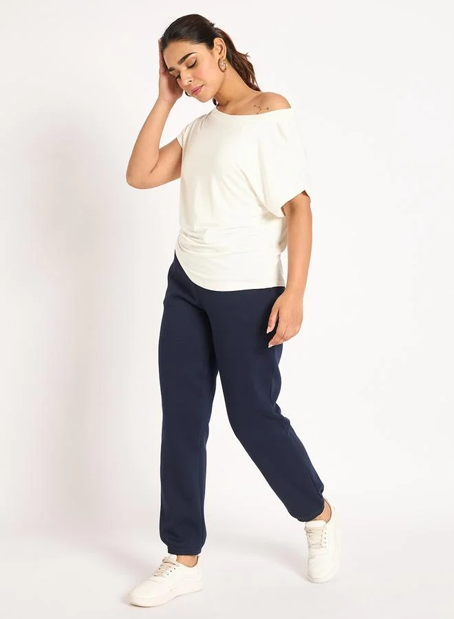 Femmella  Women Navy Blue Fleece Joggers for Women | Best Price UAE