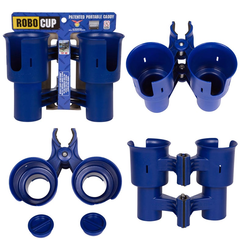 ROBOCUP, (Navy), Patented Boat Cup Holder, Clamp on Portable Storage Caddy Securely Holds 2 Drinks, Fishing Poles, Tools, Marine Gear | Perfect for Boating, Beach Umbrellas, Golf Carts - Image 1