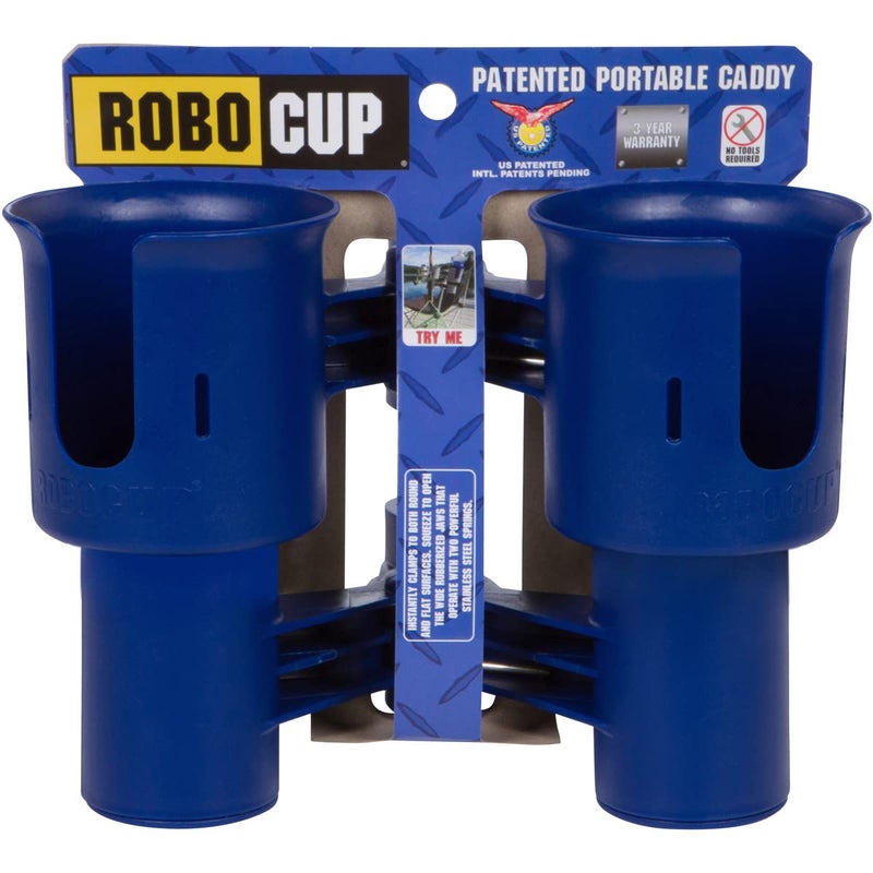 ROBOCUP, (Navy), Patented Boat Cup Holder, Clamp on Portable Storage Caddy Securely Holds 2 Drinks, Fishing Poles, Tools, Marine Gear | Perfect for Boating, Beach Umbrellas, Golf Carts - Image 2