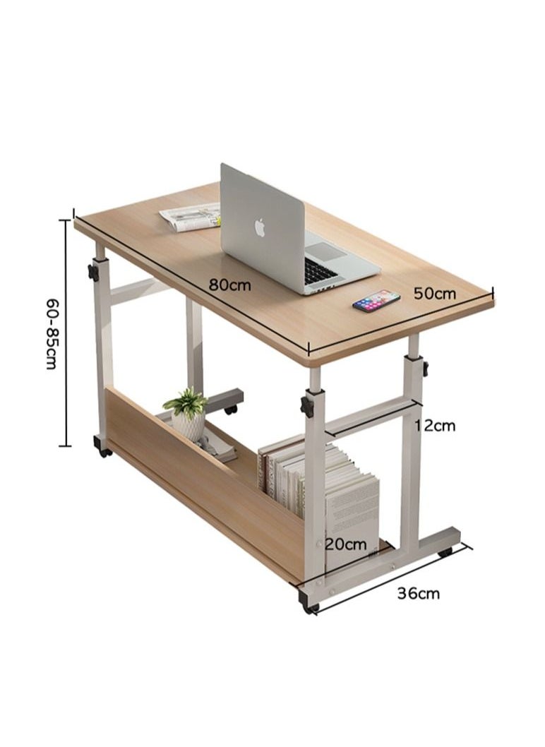 AnneFish - 80*50cm Bedside Mobile Desk Height Adjustable Study Desk With Wheels With Bookshelf - Image 1