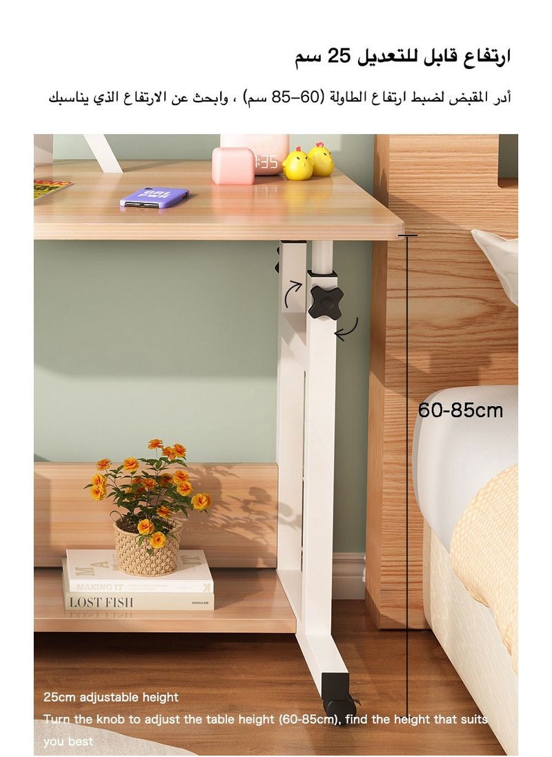 AnneFish - 80*50cm Bedside Mobile Desk Height Adjustable Study Desk With Wheels With Bookshelf - Image 1