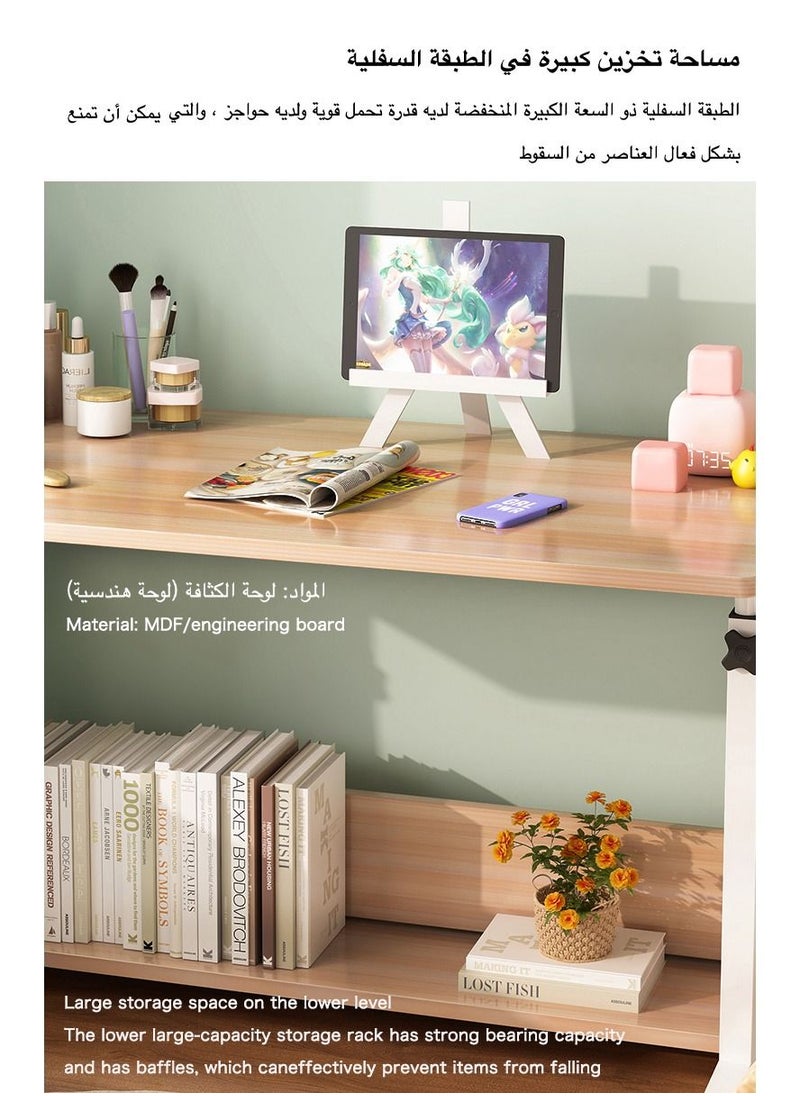AnneFish - 80*50cm Bedside Mobile Desk Height Adjustable Study Desk With Wheels With Bookshelf - Image 1