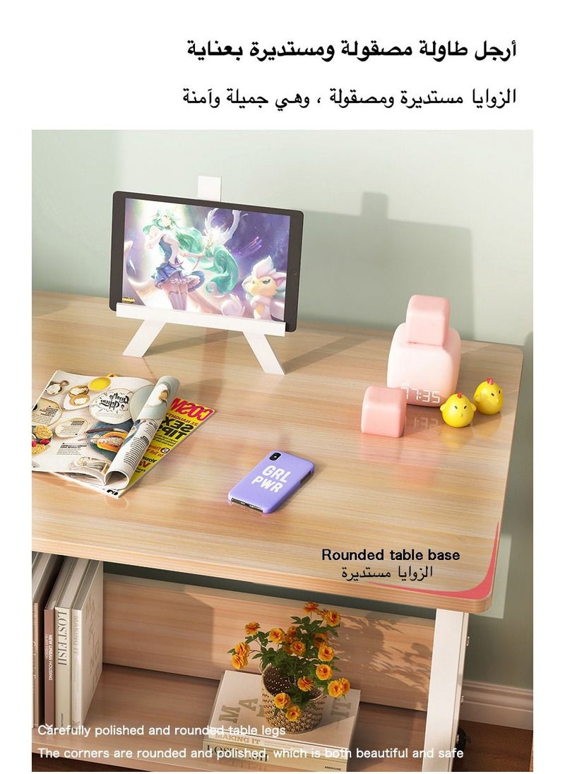 AnneFish - 80*50cm Bedside Mobile Desk Height Adjustable Study Desk With Wheels With Bookshelf - Image 1