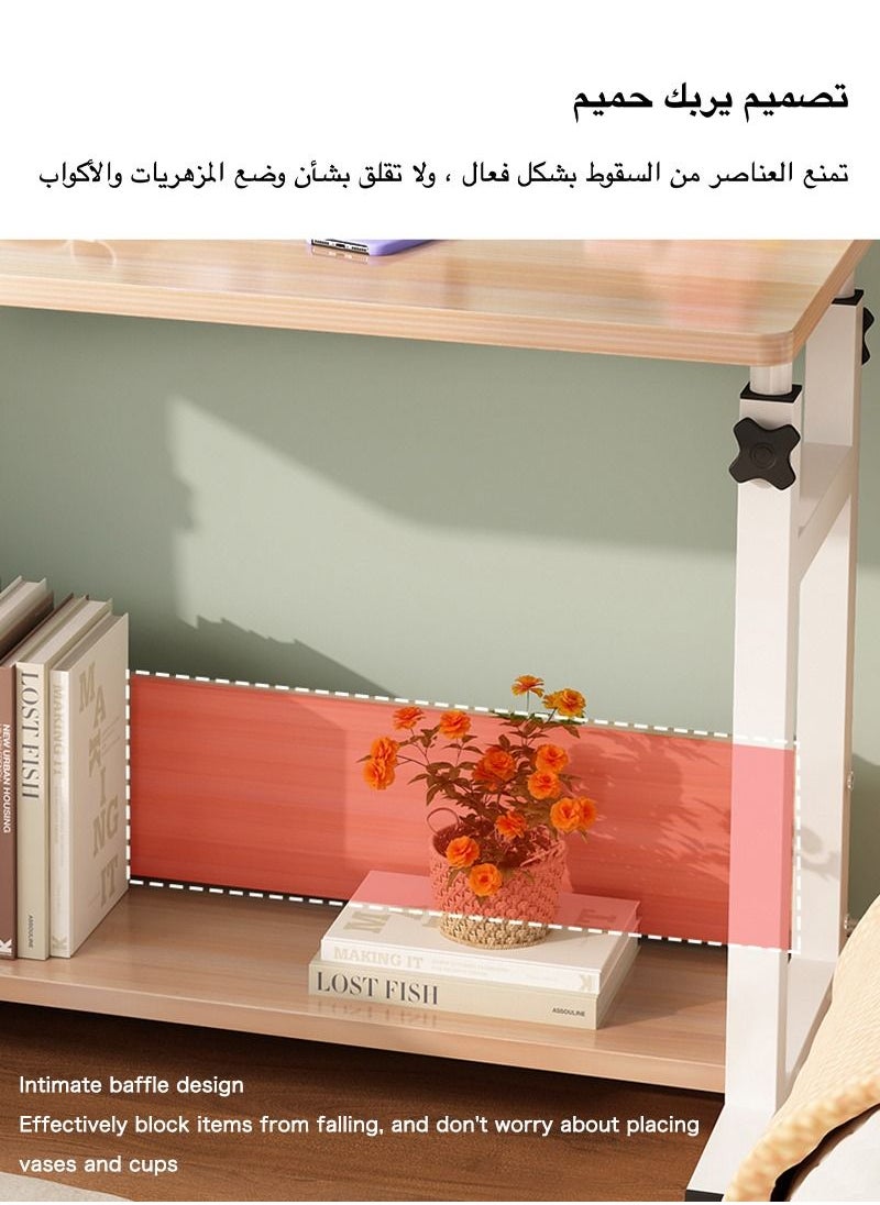 AnneFish - 80*50cm Bedside Mobile Desk Height Adjustable Study Desk With Wheels With Bookshelf - Image 1