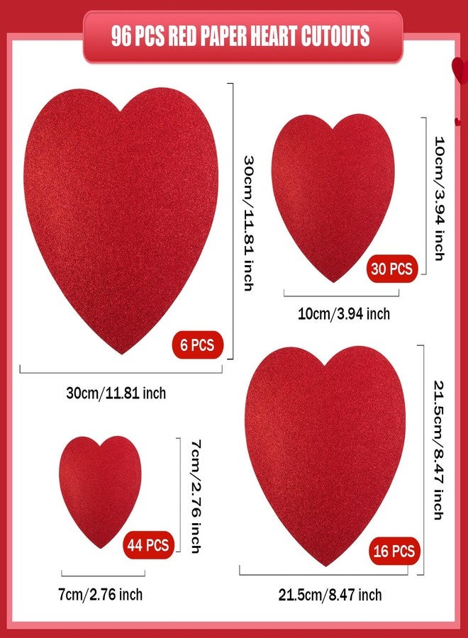 FOBSME 96 Pcs Red Glitter Heart Cutouts Assorted Size Paper Hearts Cutouts Valentine's Day Heart Die Cuts for Kid's Love and Peace School Craft Valentine Classroom Bulletin Board Decor(11.8",8.5",3.9",2.8") - Image 2