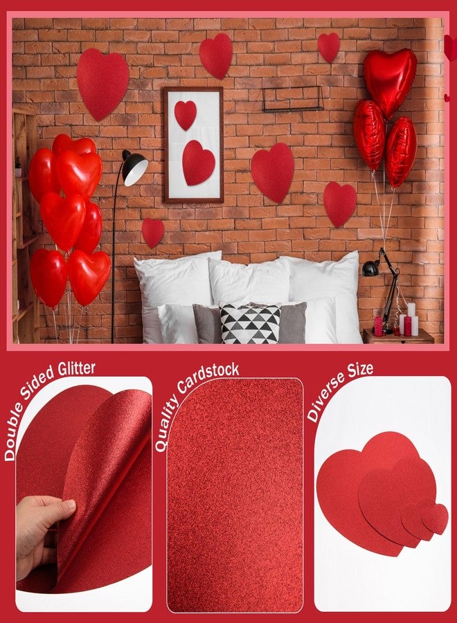 FOBSME 96 Pcs Red Glitter Heart Cutouts Assorted Size Paper Hearts Cutouts Valentine's Day Heart Die Cuts for Kid's Love and Peace School Craft Valentine Classroom Bulletin Board Decor(11.8",8.5",3.9",2.8") - Image 3