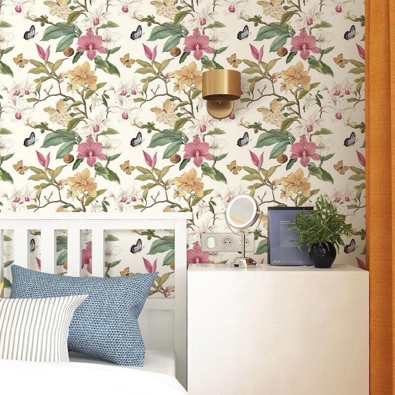 Nukofal Vintage Floral Peel and Stick Wallpaper Floral Contact Paper 16.9inchx118.1inch Multicolor Flowers Butterfly Wallpaper Leaf Boho Self Adhesive Removable Wall Paper for Bedroom Decorative - Image 2