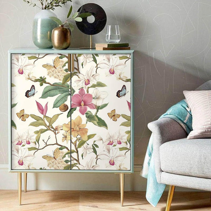 Nukofal Vintage Floral Peel and Stick Wallpaper Floral Contact Paper 16.9inchx118.1inch Multicolor Flowers Butterfly Wallpaper Leaf Boho Self Adhesive Removable Wall Paper for Bedroom Decorative - Image 3