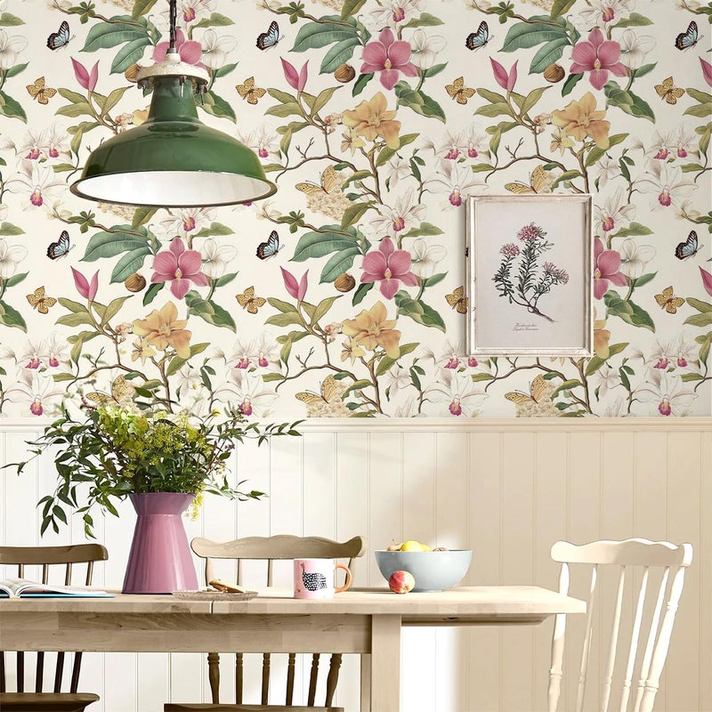 Nukofal Vintage Floral Peel and Stick Wallpaper Floral Contact Paper 16.9inchx118.1inch Multicolor Flowers Butterfly Wallpaper Leaf Boho Self Adhesive Removable Wall Paper for Bedroom Decorative - Image 4