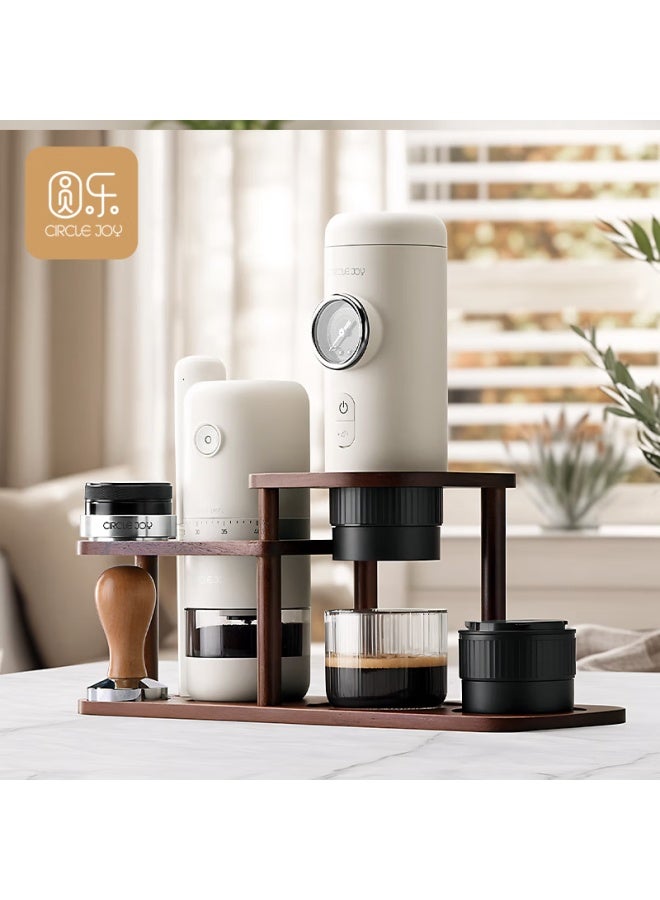 CircleJoy Circle Joy Portable Coffee Machine For Car Camping, Handheld Italian Espresso Semi-automatic High-pressure Electric Grinder With Wooden Stand Set - Image 1