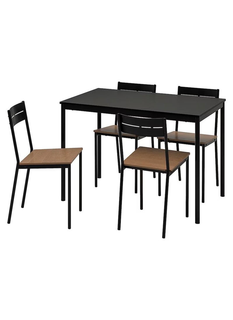 WK - Dining Table and 4 Chairs for Home and Restaurants Black Brown 110x67cm - Image 1
