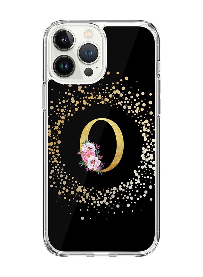 Stylizedd Classic Clear Case For iPhone 14 Pro Max, Hybrid Soft Case Thin Cover- Custom Monogram Initial Letter Floral Pattern Alphabet - O(Black) - Image 1