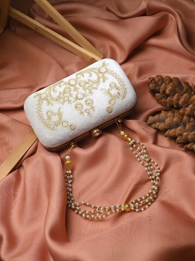 DUCHESS Women's Box Clutch with Pearl Handle-Bridal Ethnic Traditional Casual Purse/Clutch/Handbag (4 x 7 x 2 inch) - Image 3