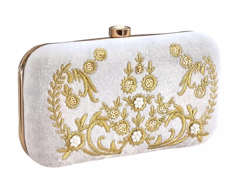 DUCHESS Women's Box Clutch with Pearl Handle-Bridal Ethnic Traditional Casual Purse/Clutch/Handbag (4 x 7 x 2 inch) - Image 2