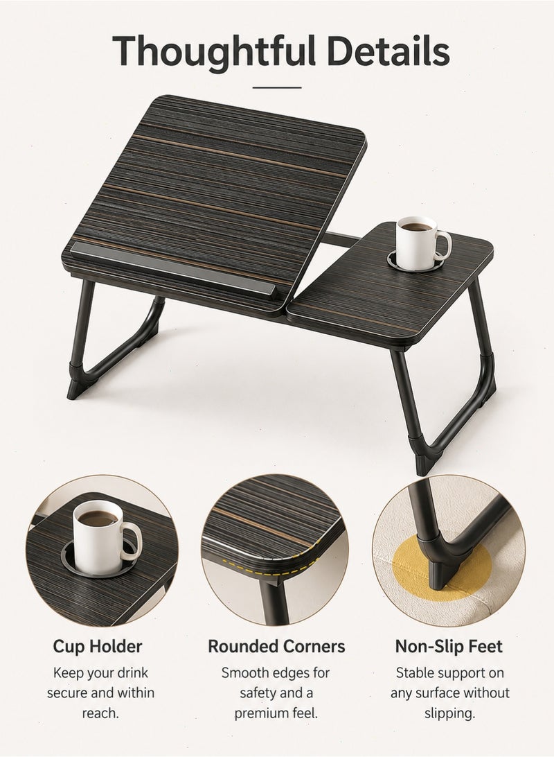Yoawllty Laptop Bed Desk, Foldable Portable Lap Tray, Height & Tilt Adjustable, With Cup Holder, For Study, Work and Dining on Sofa - Image 4