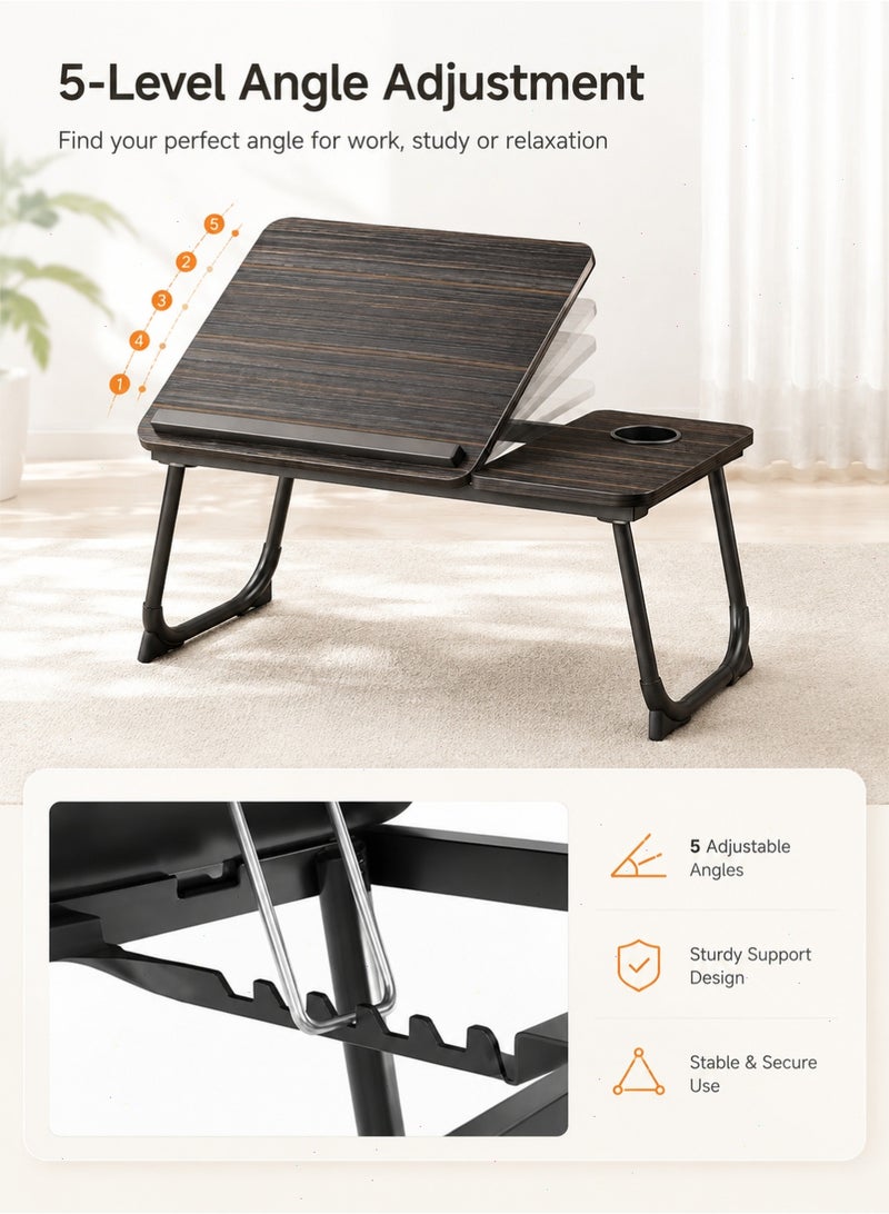 Yoawllty Laptop Bed Desk, Foldable Portable Lap Tray, Height & Tilt Adjustable, With Cup Holder, For Study, Work and Dining on Sofa - Image 3