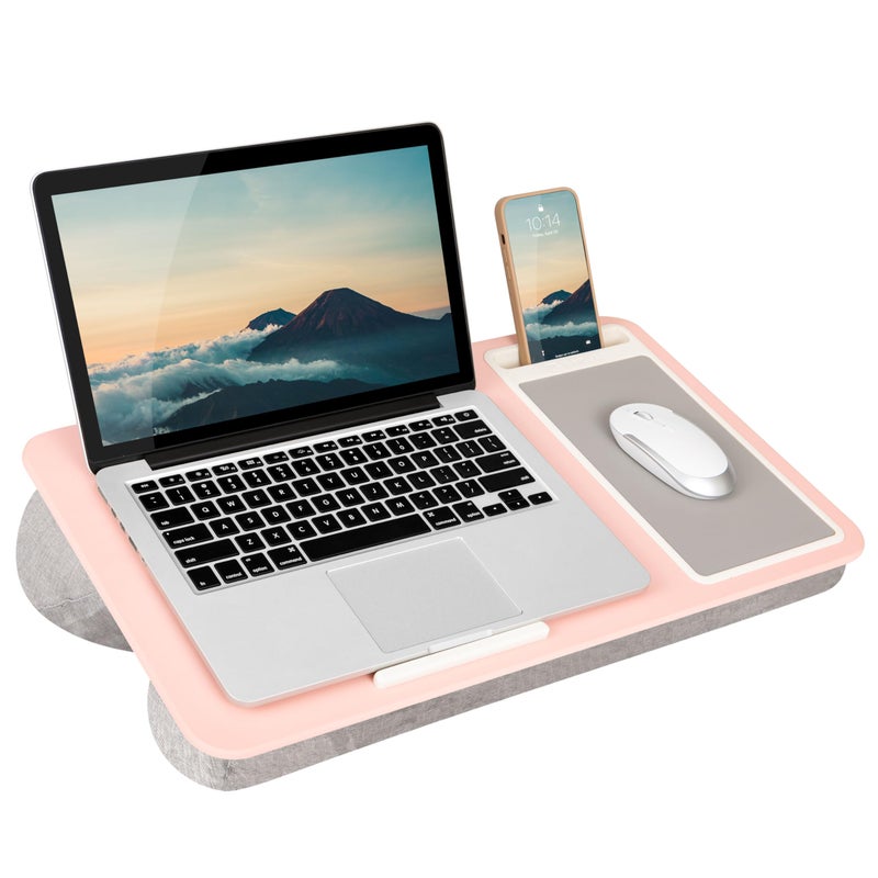 LAPGEAR Home Office Lap Desk with Device Ledge, Mouse Pad, and Phone Holder - Pink - Fits up to 15.6 Inch Laptops - Style No. 91584 - Image 1
