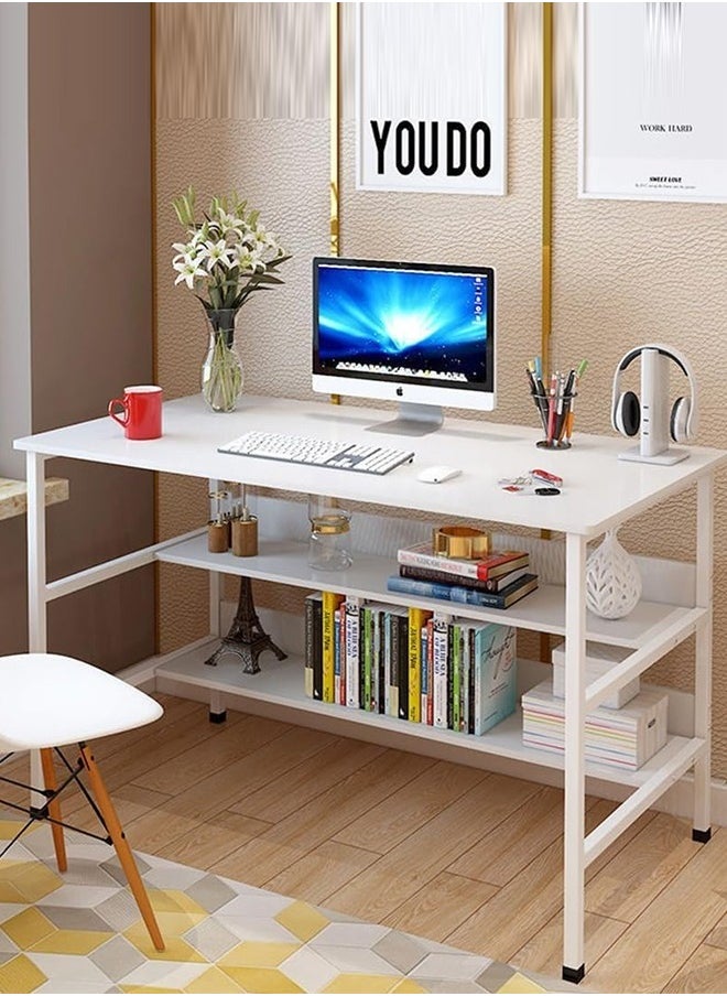 Arabest Office Desks,Computer Table Games Tables with Bookshelf, Spacious Computer Desk with Monitor Stand, White 120 x 45 x 73cm  - Image 2