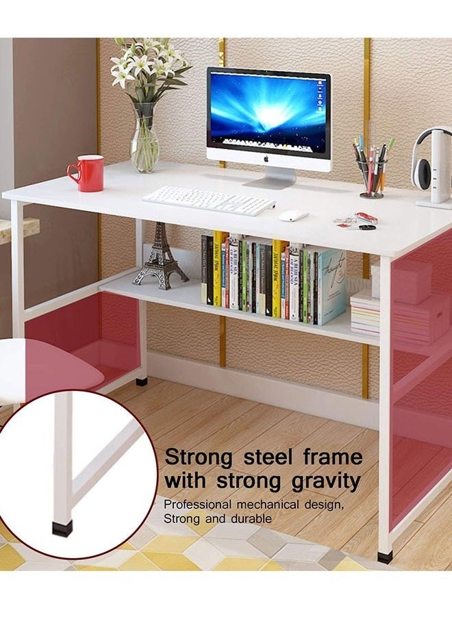 Arabest Office Desks,Computer Table Games Tables with Bookshelf, Spacious Computer Desk with Monitor Stand, White 120 x 45 x 73cm  - Image 4