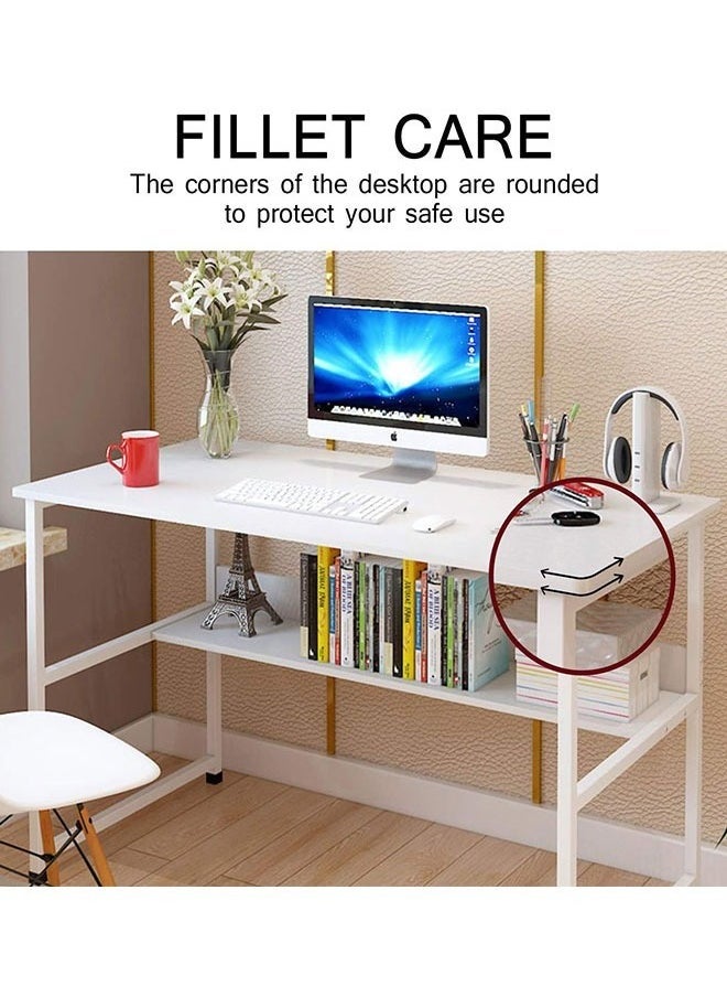 Office Desks,Computer Table Games Tables with Bookshelf, Spacious Computer Desk with Monitor Stand, White 120 x 45 x 73cm