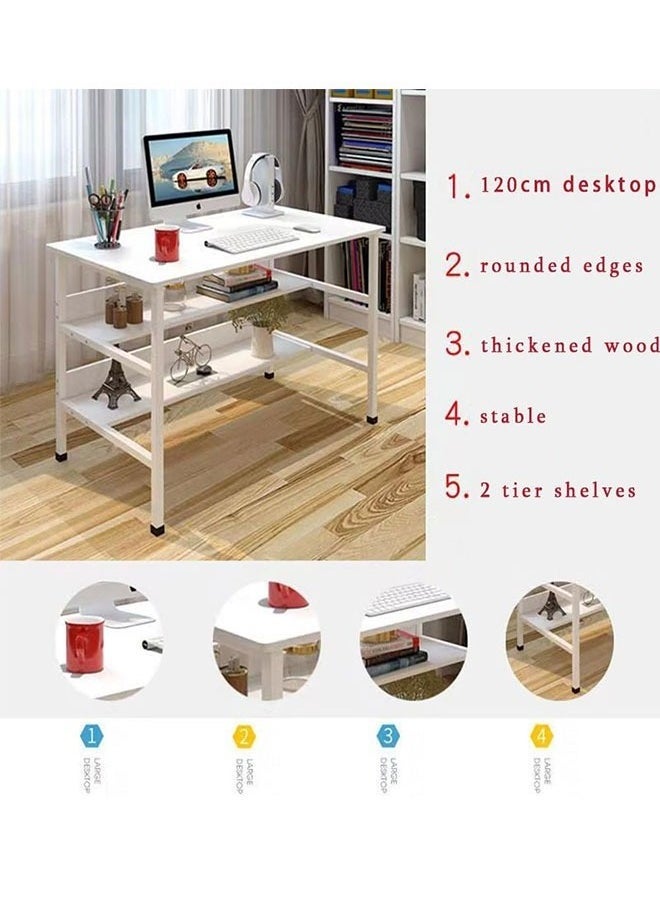 Office Desks,Computer Table Games Tables with Bookshelf, Spacious Computer Desk with Monitor Stand, White 120 x 45 x 73cm