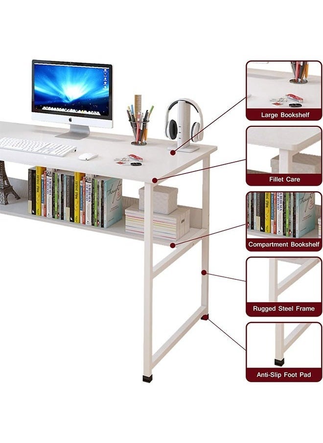 Arabest Office Desks,Computer Table Games Tables with Bookshelf, Spacious Computer Desk with Monitor Stand, White 120 x 45 x 73cm  - Image 5