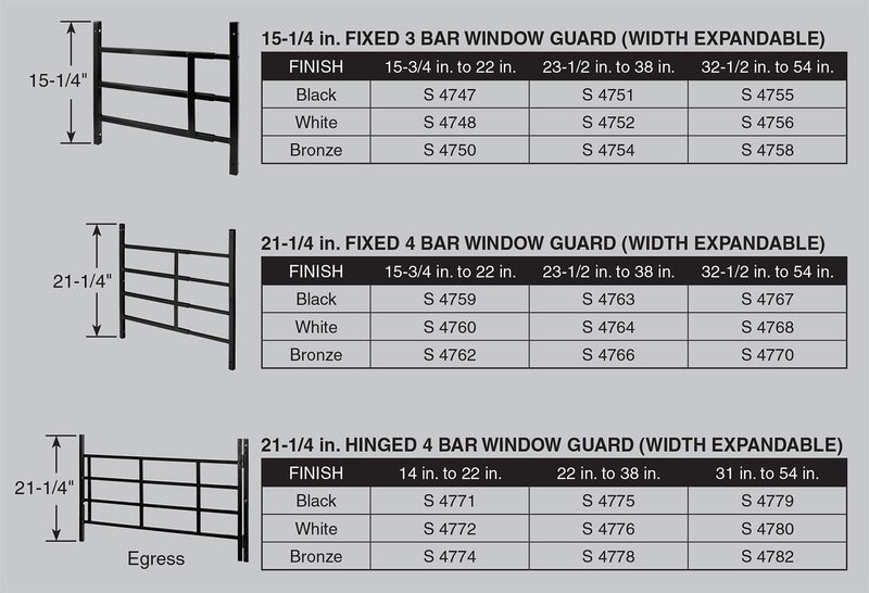 Defender Security Segal 9179775 16 in, Carbon Steel, Black, Fixed 3-Bar Window Grill, 15-1/4 in.H x 23-1/2 in-38 in.W - Image 4