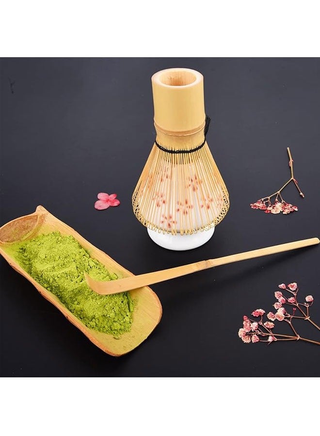 BOUND MOAT 4 Piece Matcha Tea Set Matcha Whisk Kit Matcha Ceramic Bowl Matcha Whisk, White Whisk Holder Traditional Scoop Perfect Set to a Traditional of Matcha Tool (White and pink)（Cherry Blossom Pattern） - Image 4