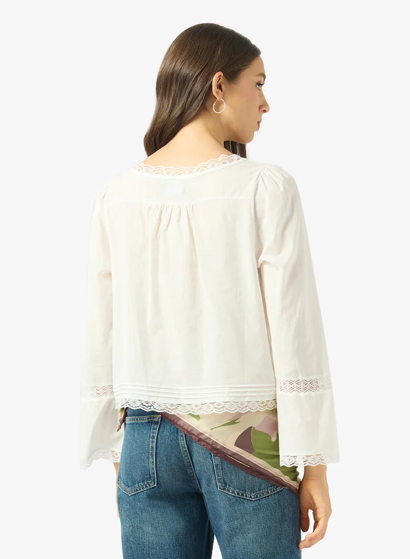 Ginger Openwork Broderie Lace Detail Top